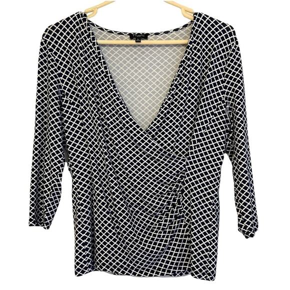Talbots Faux Wrap‎ Black White 3/4 Sleeve Top Small Petite - Picture 6 of 6